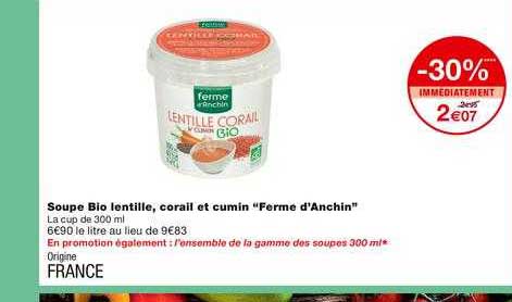 soupe bio lentille, corail et cumin "ferme d'anchin"