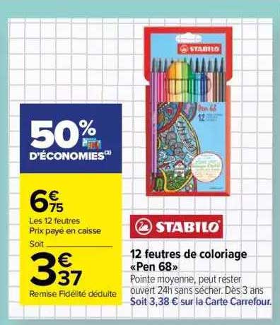 stabilo 12 feutres de coloriage "pen 68"