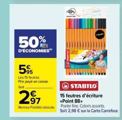 stabilo 15 feutres d'écriture point 88