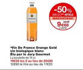 vin de france orange gold vin biologique blanc élu par le jury gourmet -50% sur le 2ème article immédiatement