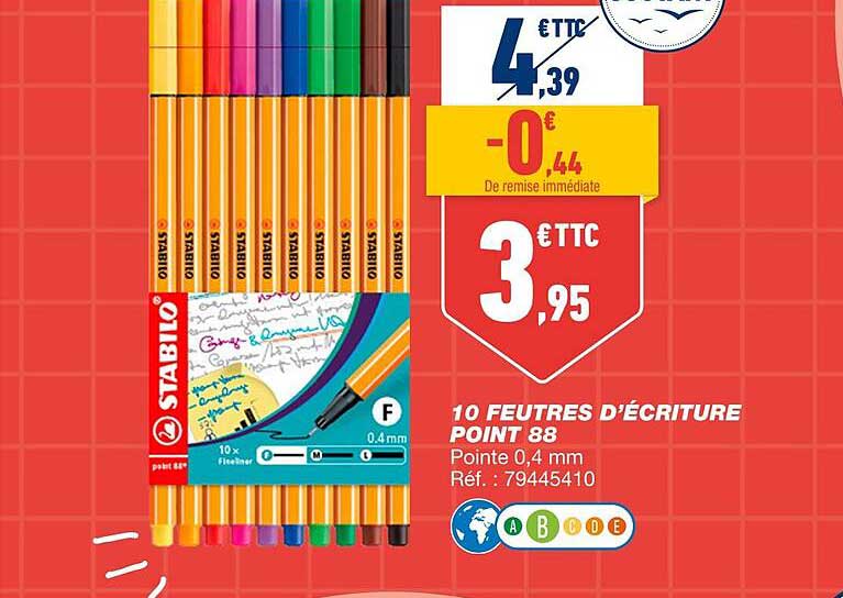 10 feutres d'écriture point 88 stabilo