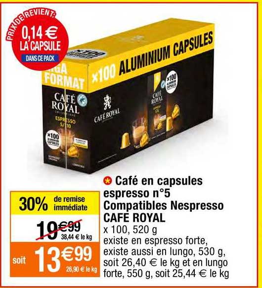 café en capsules espresso n°5 compatibles nespresso cafe royal