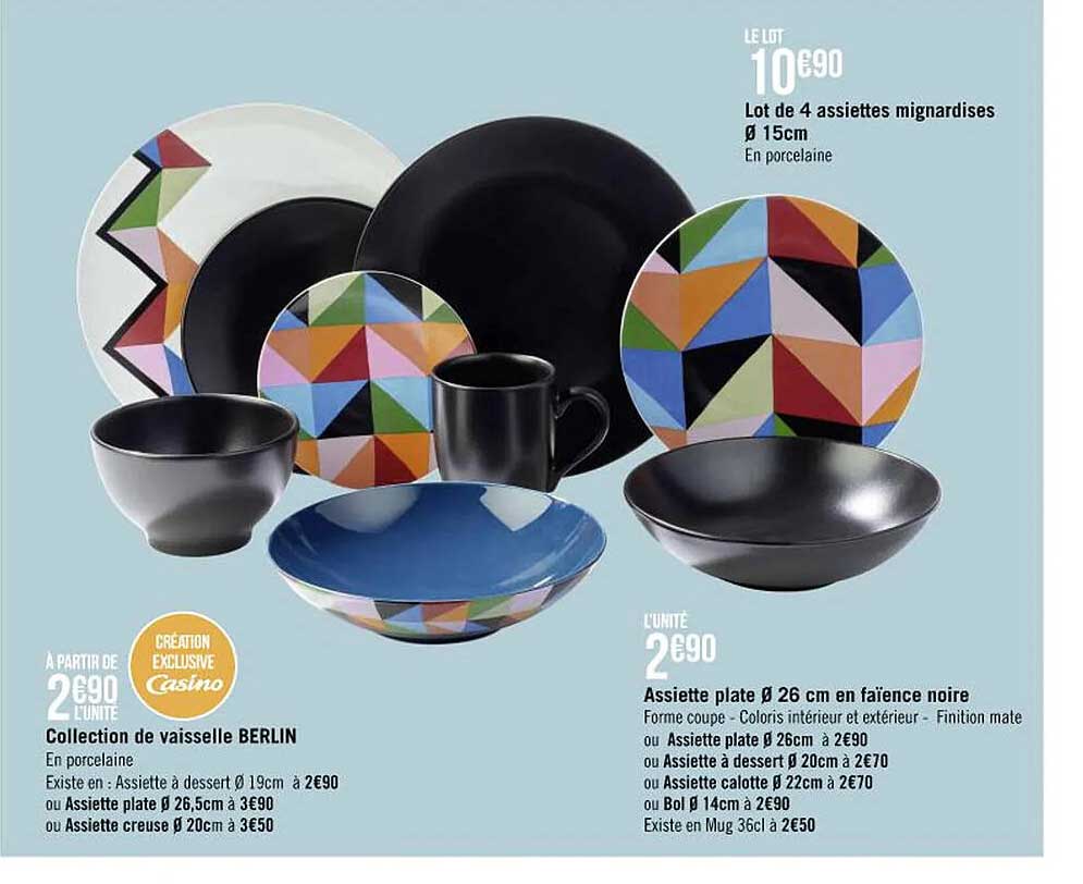 collection de vaisselle berlin, assiette plat, 4 assiettes mignardises