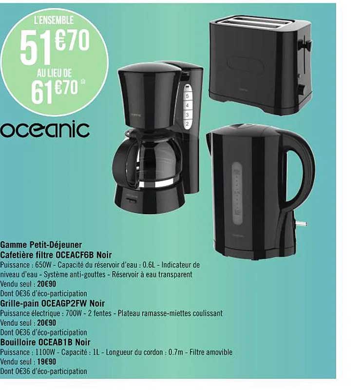 game petit-déjeuner cafetière, grille-pain, boulloire oceab oceanic