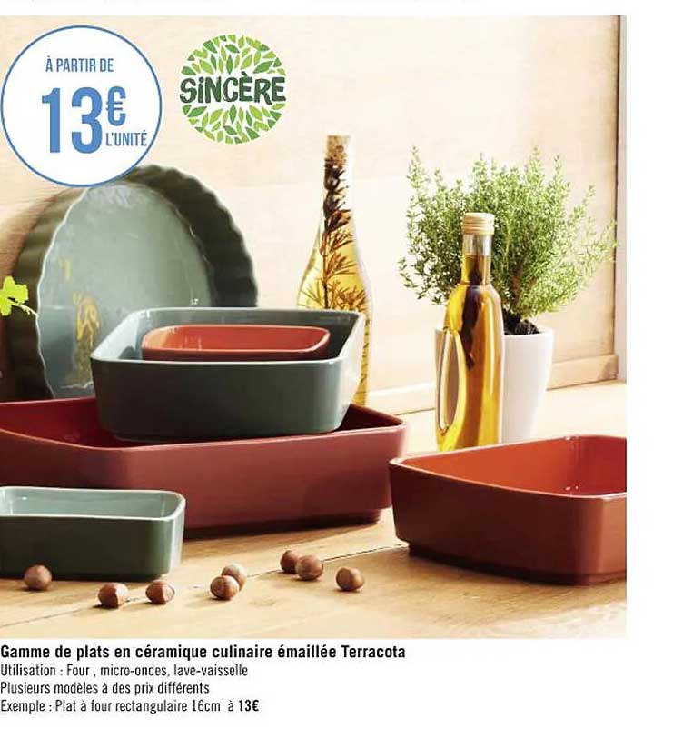 gamme de plats en céramique culinaire émaillée terracota sincère