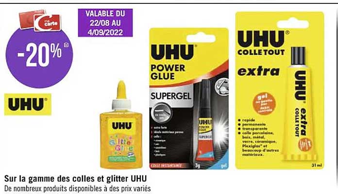 gamme des colles et glitter uhu