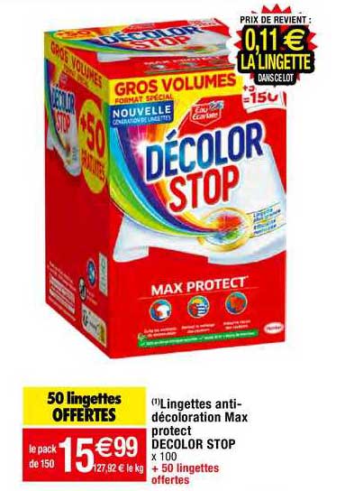 lingettes anti-déoloration max protect decolor stop
