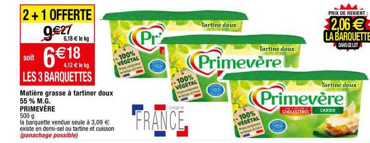 matière grassr à tartiner doux primevère