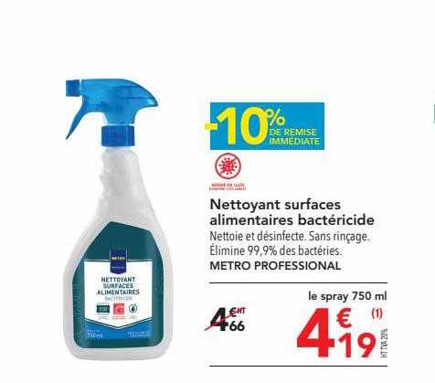 nettoyant surfaces alimentaires bactéricide metro professional