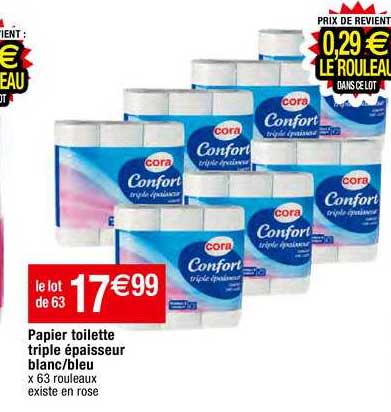 papier toilette triple épaisseur blanc-bleu