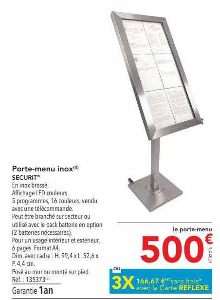 Porte-menu Inox Xecurit