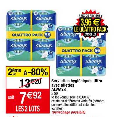 serviettes hygiéniques ultra avec ailettes always