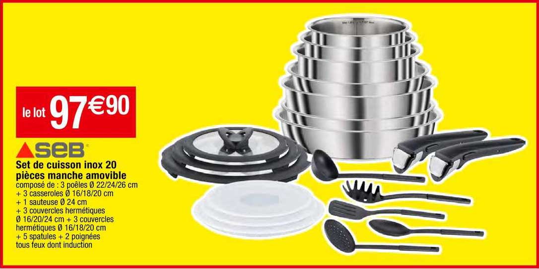 Set De Cuisson Inox 20 Pièces Manche Amovible Seb