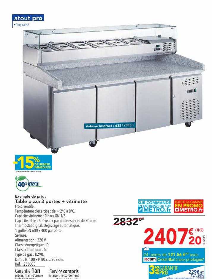 Table Pizza 3 Portes + Vitrinette