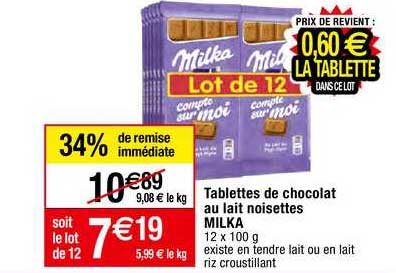 tablettes de chocolat au lait noisettes milka