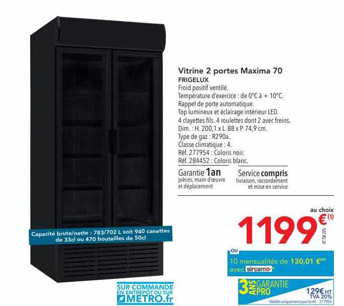 vitrine 2 portes maxima 70 frigelux