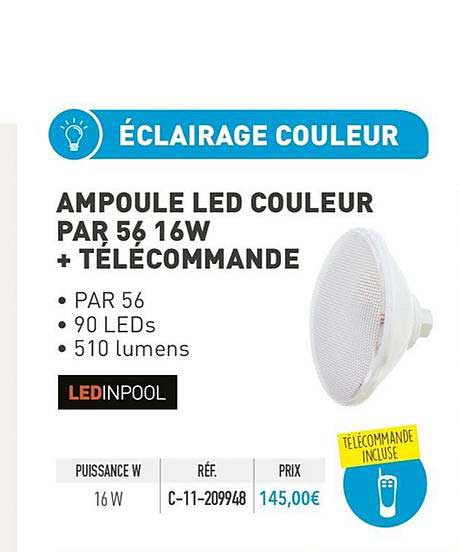 ampoule led couleur par 56 16w + télécommande ledinpool