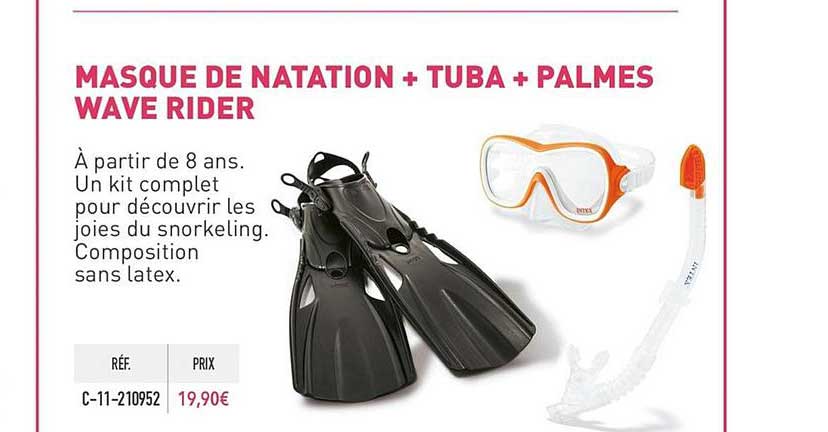 masque de natation + tuba + palmes waver rider