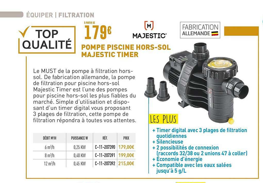 pompe piscine hors sol majestic timer