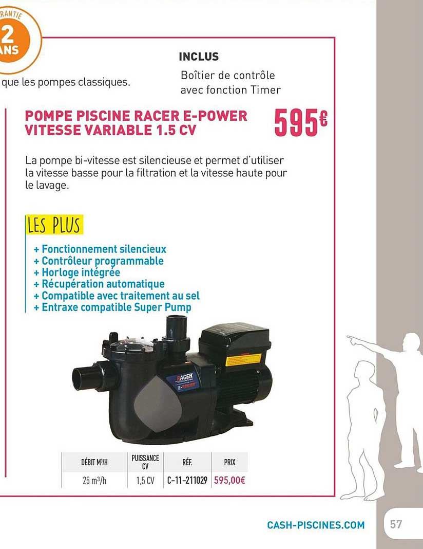 pompe piscine racer e power vitesse variable 1.5 cv