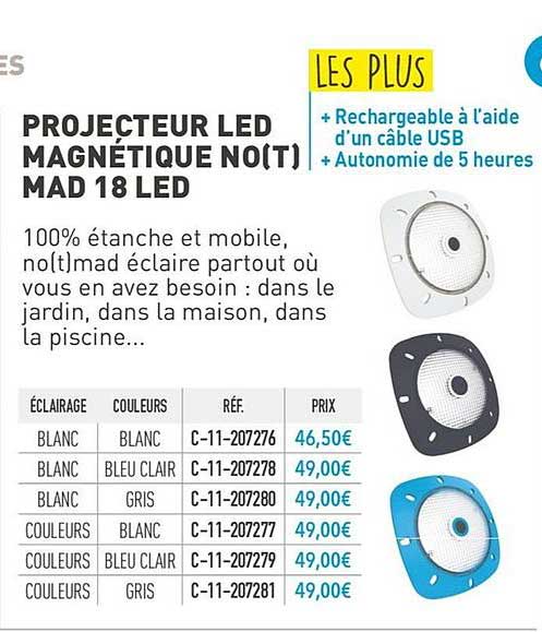 projecteur led magnétique no(t) mad 18 led