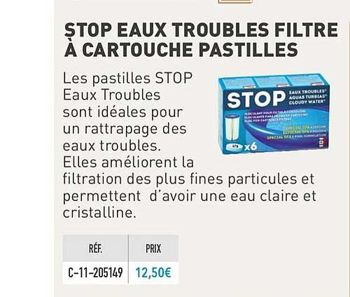 stop eau troubles filtre à cartouche pastilles