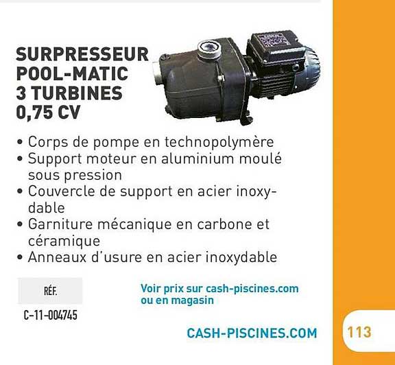 surpresseur pool matic 3 turbines 0.75 cv