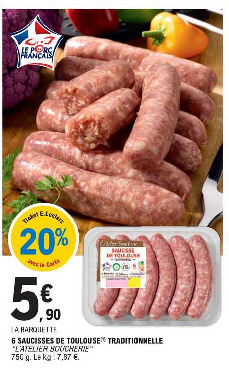 6 saucisses de toulouse traditionnelle "l'atelier boucherie"