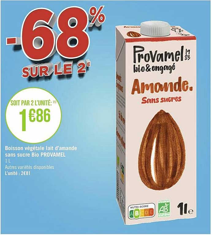 boisson végétale lait d'amande sans sucre bio provamel