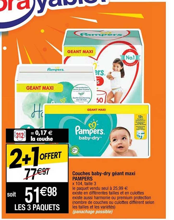 couches baby-dry géant maxi pampers
