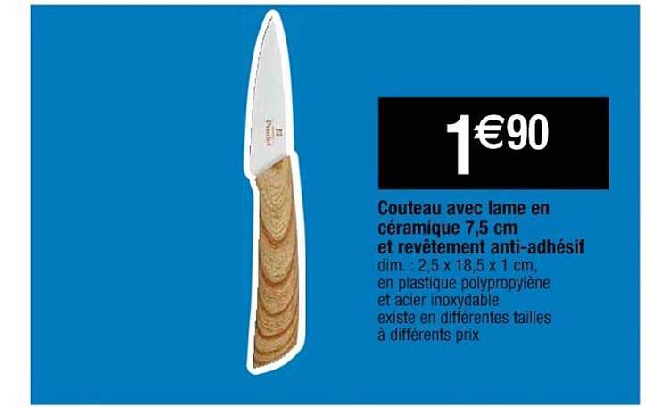 couteau avec lame en céramique 7,5 cm et revêtement anti-adhésif
