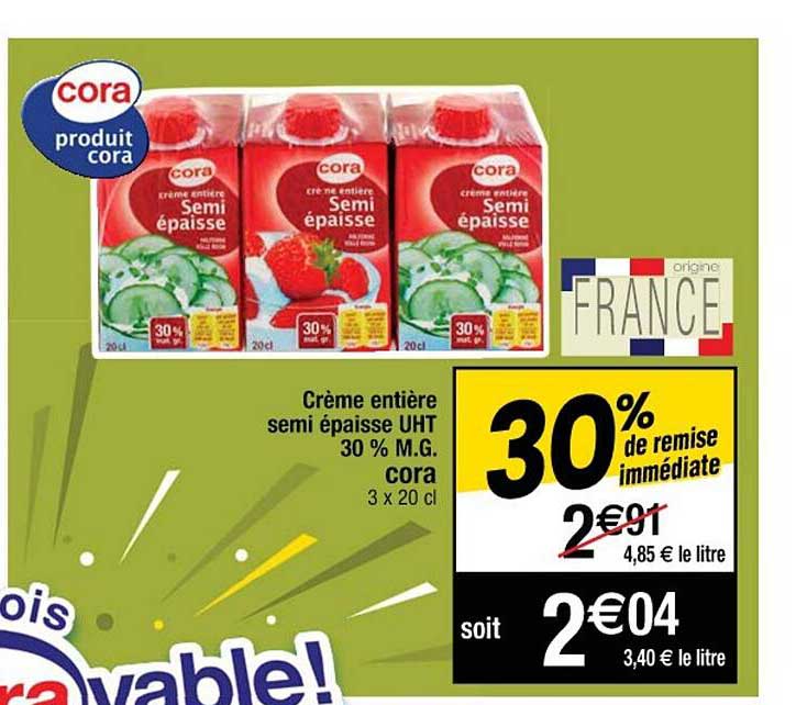 crème entière semi épaisse uht 30% m.g. cora