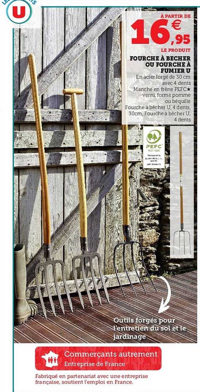 fourche à becher ou fourche à fumier u
