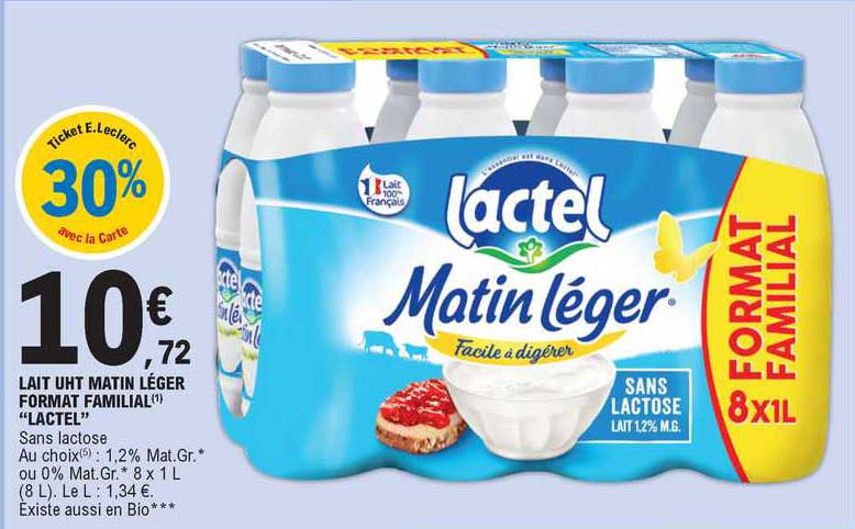 Lait Uht Matin Léger Format Familial "lactel"