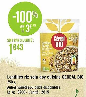 lentilles riz soja doy cuisine céréal bio