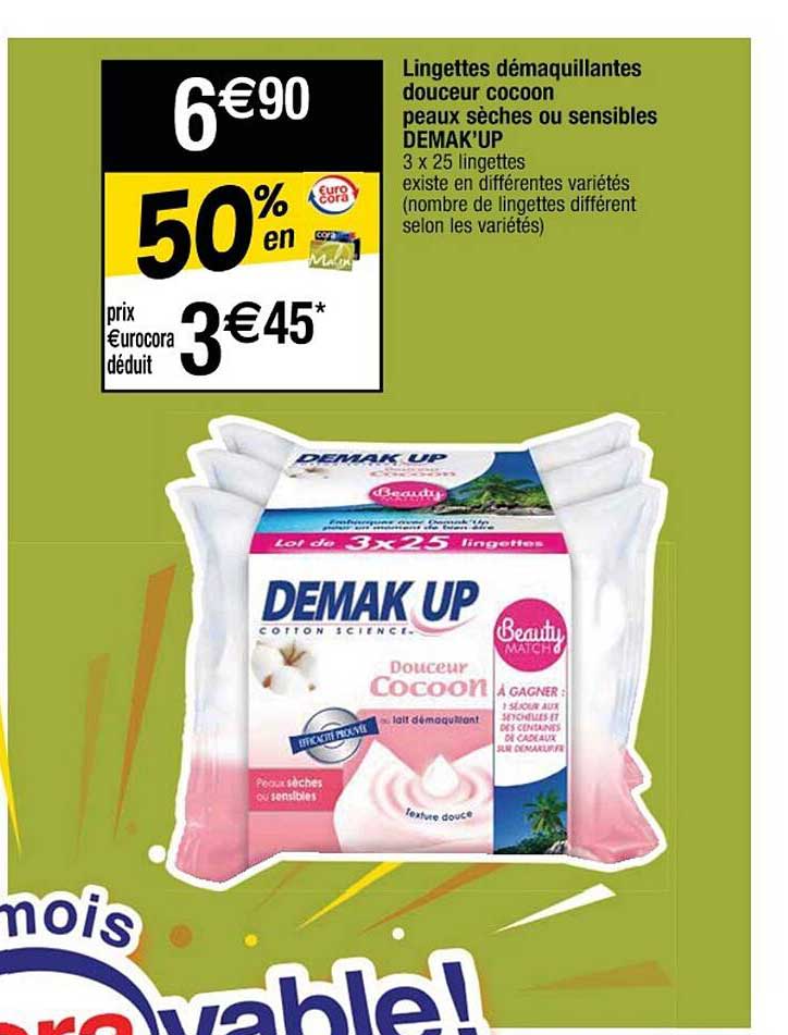 lingettes démaquillantes douceur cocoon peaux sèches ou sensibles demak'up