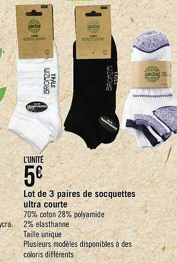 lot de 3 paires de socquettes ultra courte