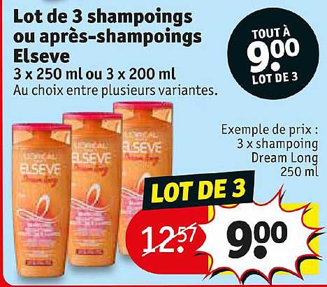 lot de 3 shampoings ou après-shampoings elsève