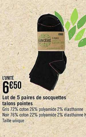 lot de 5 paires de socquettes talons pointes