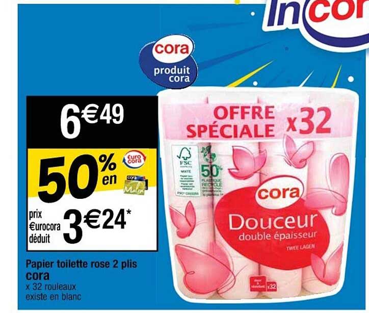 papier toilette rose 2 plis cora