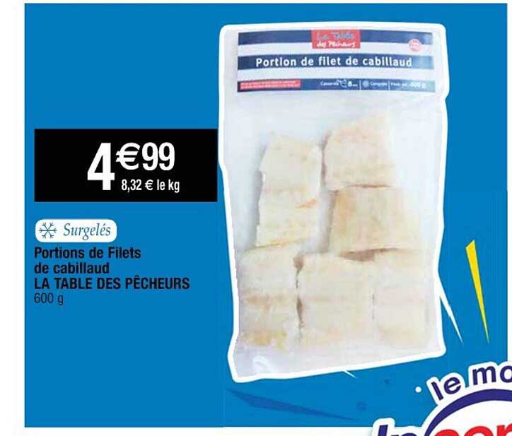 portions de filets de cabillaud la table des pêcheurs