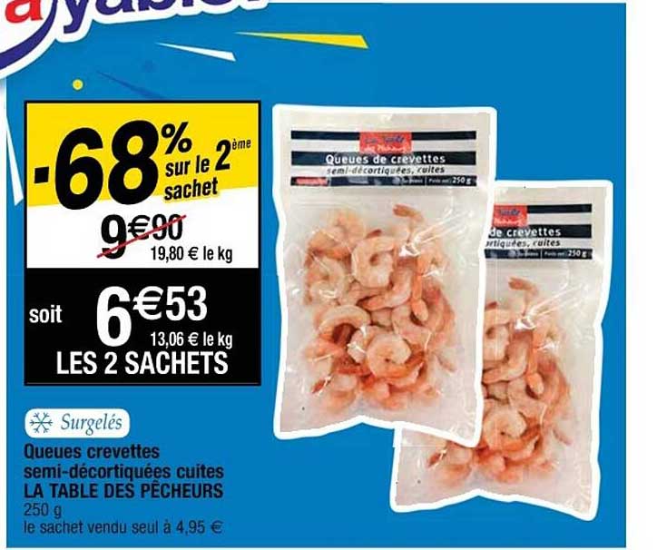 queues crevettes semi-décortiquées cuites la table des pêcheurs