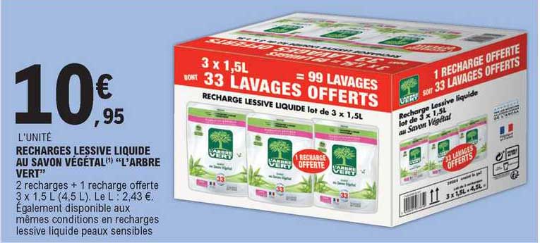 recharges lessive liquide au savon végétal "l'arbre vert"
