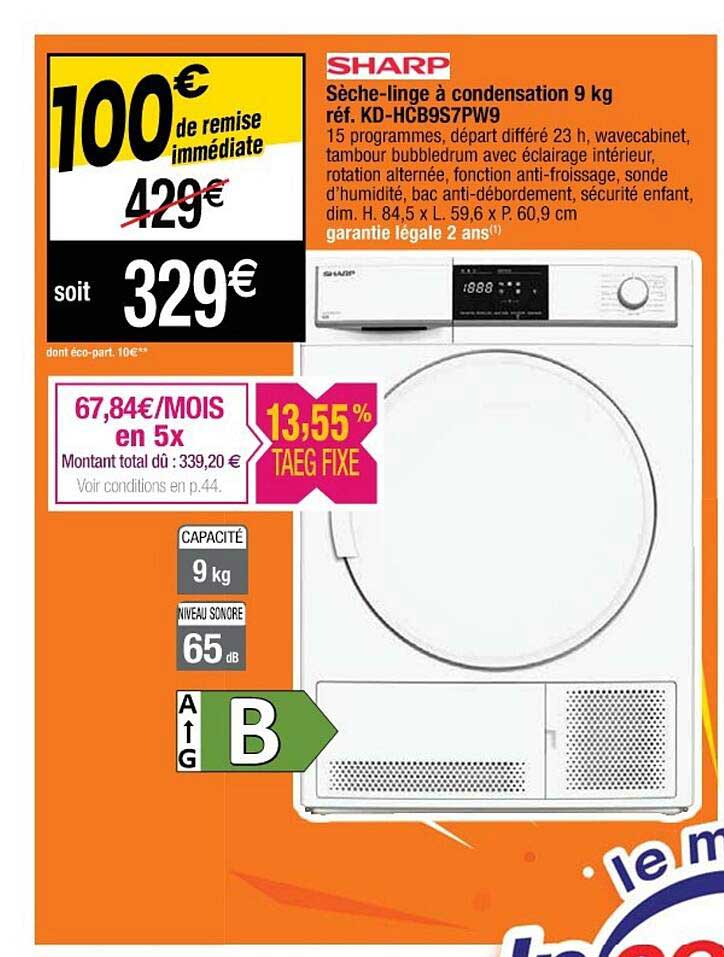 sèche-linge à condensation 9 kg sharp