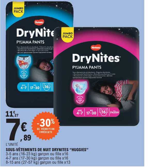 sous-vêtements de nuit drynites "huggies"