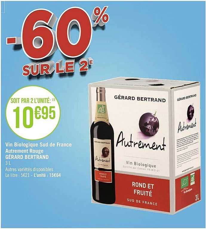 Vin Biologique Sud De France Autrement Rouge Gérard Bertrand