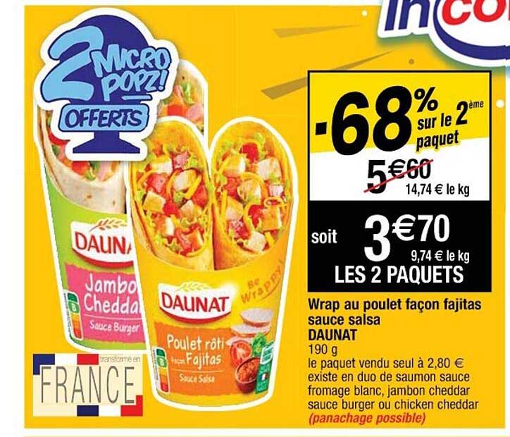 wrap au poulet façon fajitas sauce salsa daunat