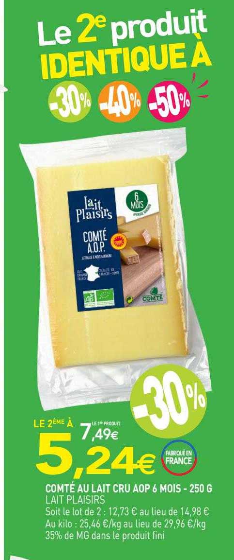 comté au lait cru aop 6 mois lait plaisirs - 250 g