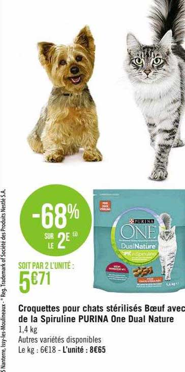 Croquettes Pour Chats Stérilisés Boeuf Avec De La Spiruline Purina One Dual Nature