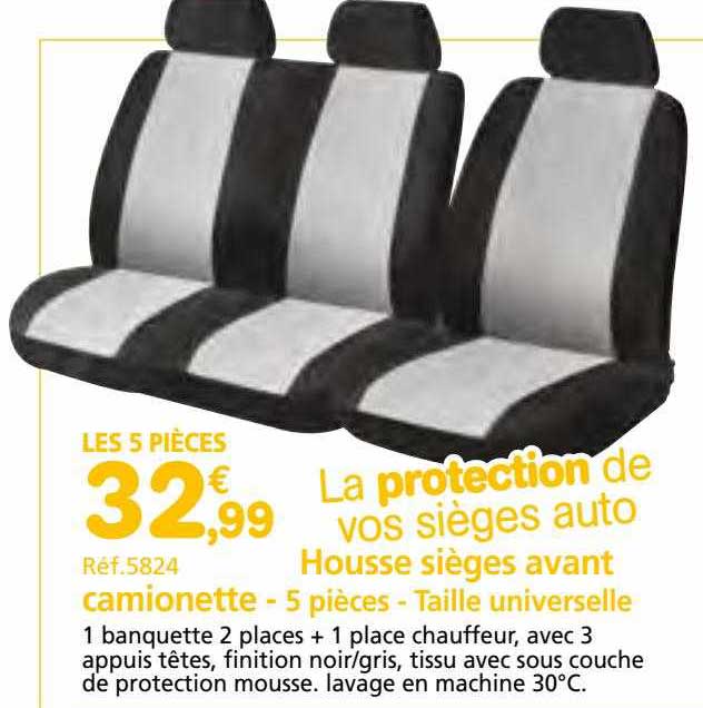 housse sièges avant camionette - 5 pièces - taille universelle